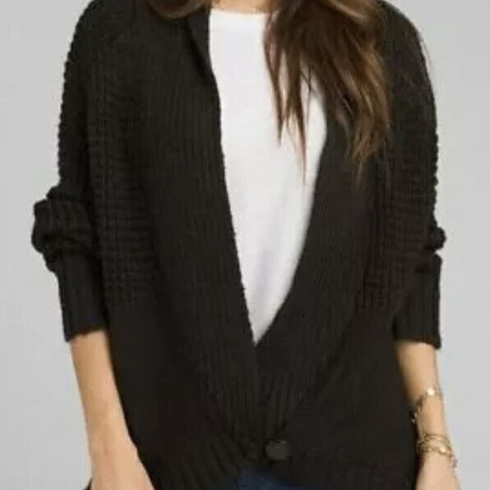 Prana Black Cardigan Sweater Chunky Knit Open Front